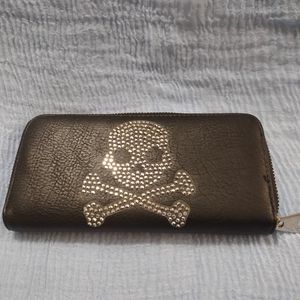 Wallet Black Rhinestone Skull Accent